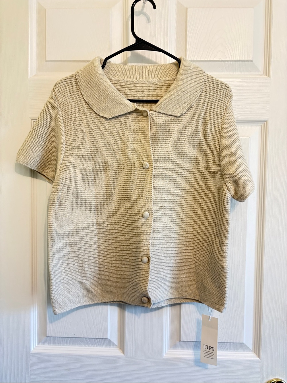 Saodimallsu Cream Ribbed‎ Short-Sleeve Button Cardigan